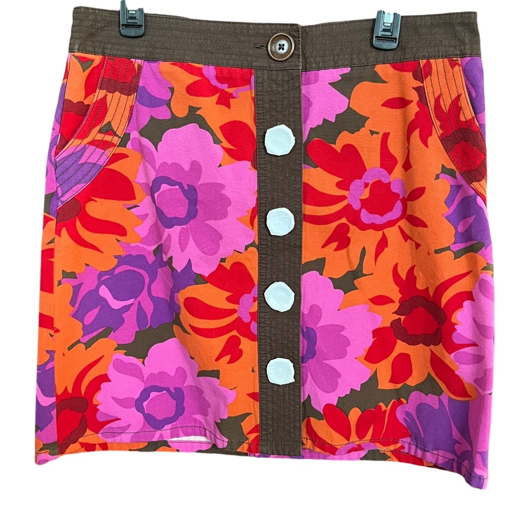 NWT Boden Brown Pink Orange Purple Bold Floral Print Cotton Twill Skirt Sz US12L